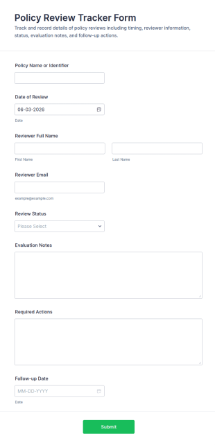 Policy Review Tracker Form Template