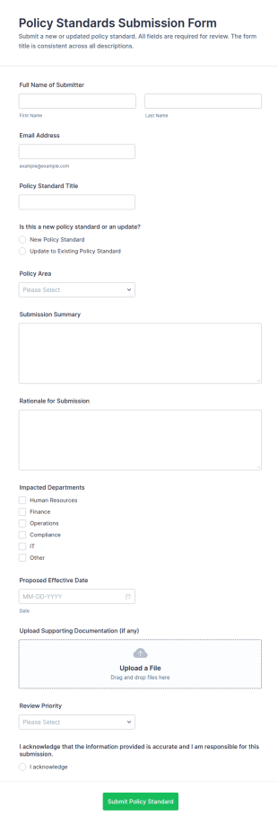 Policy Standards Submission Form Template