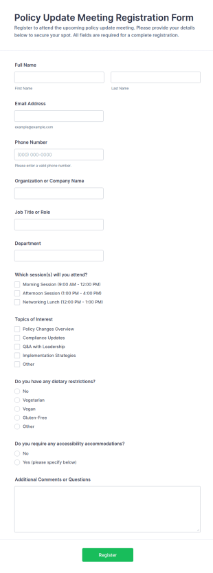 Policy Update Meeting Registration Form Template