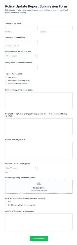 Policy Update Report Submission Form Template