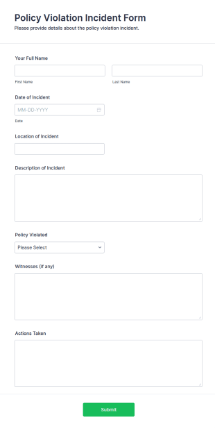 Policy Violation Incident Form Template