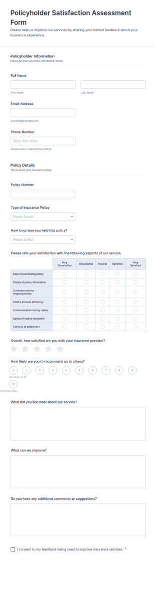 Policyholder Satisfaction Assessment Form Template