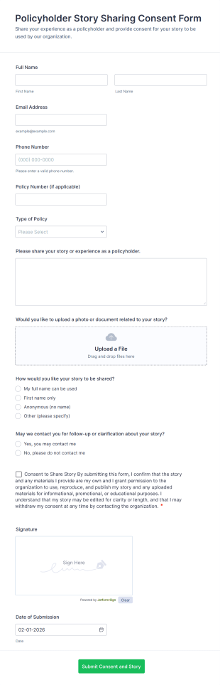 Policyholder Story Sharing Consent Form Template