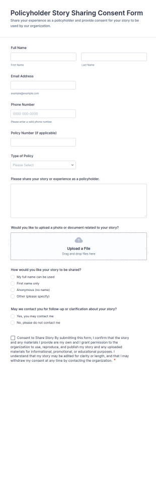 Policyholder Story Sharing Consent Form Template