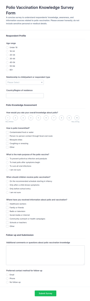 Polio Vaccination Knowledge Survey Form Template