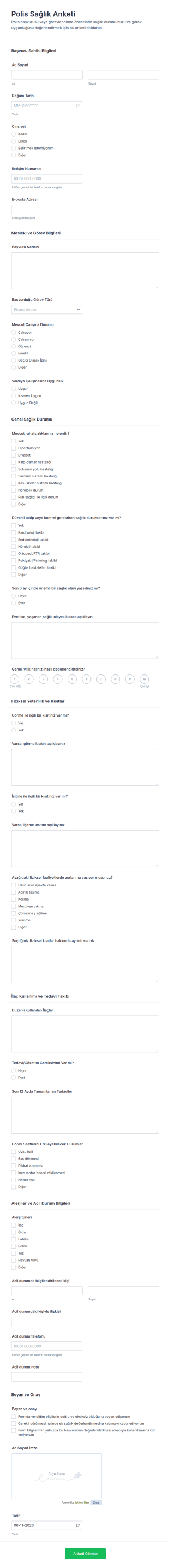 Polis Sağlık Anketi Form Şablonu
