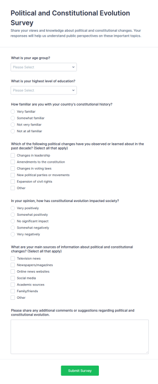 Political And Constitutional Evolution Survey Form Template