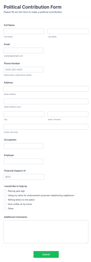 Political Contribution Form Template