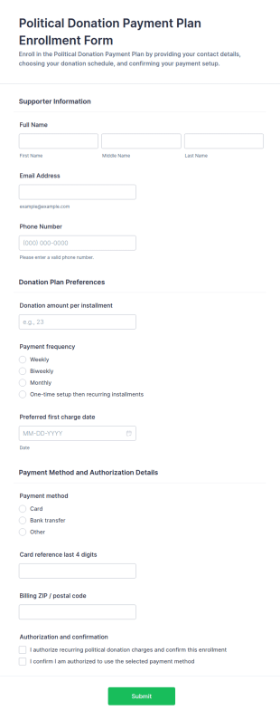 Political Donation Payment Plan Enrollment Form Template