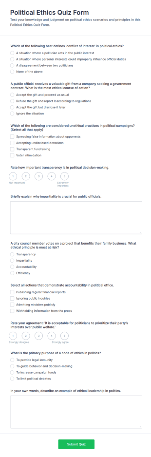 Political Ethics Quiz Form Template