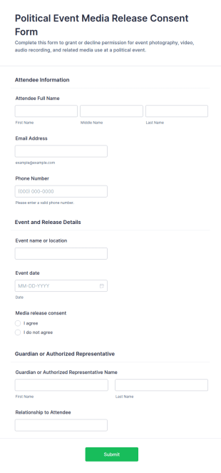 Political Event Media Release Consent Form Template