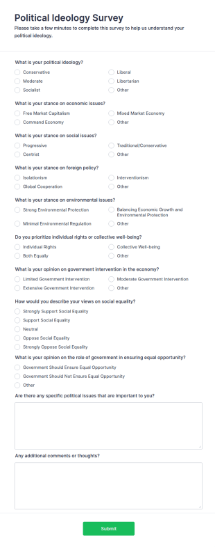 Political Ideology Survey Form Template
