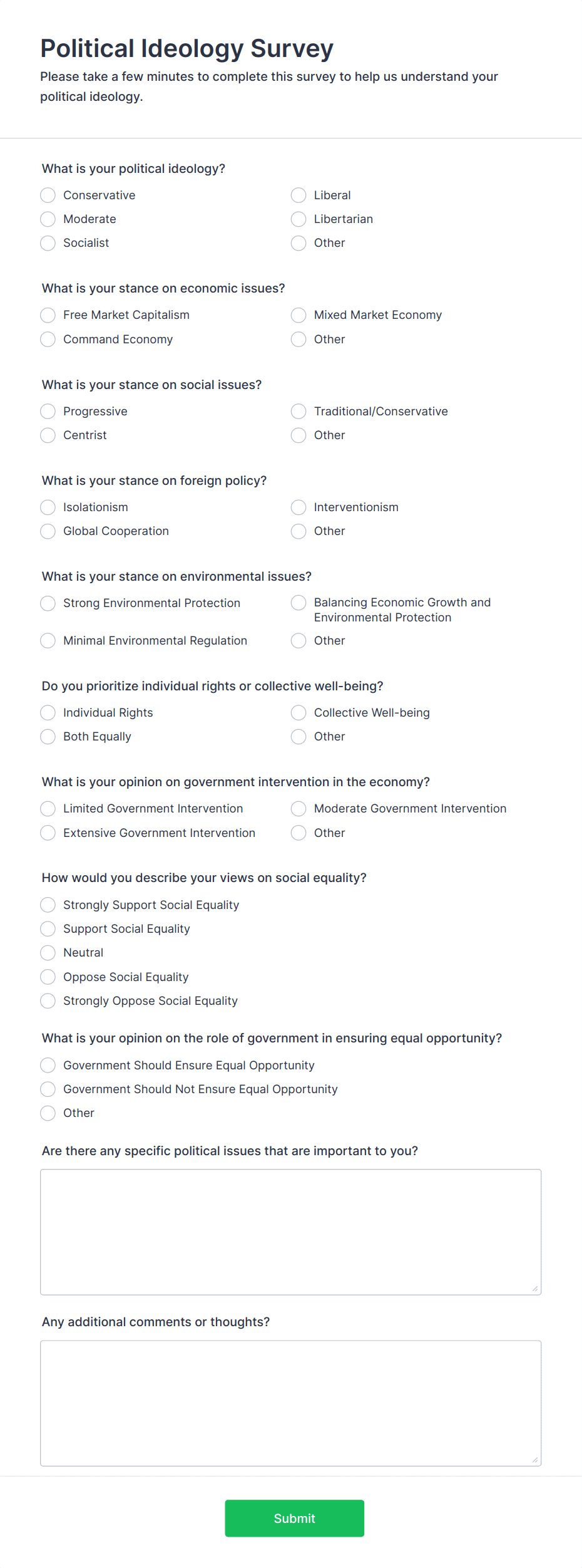 Political Ideology Survey Form Template | Jotform