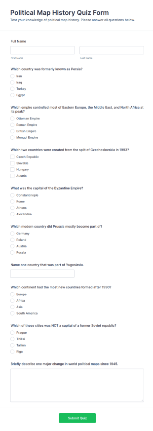 Political Map History Quiz Form Template