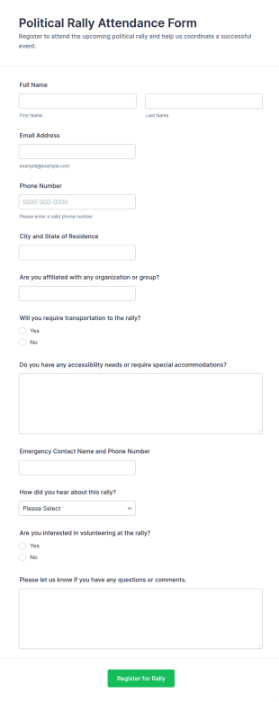 Political Rally Attendance Form Template