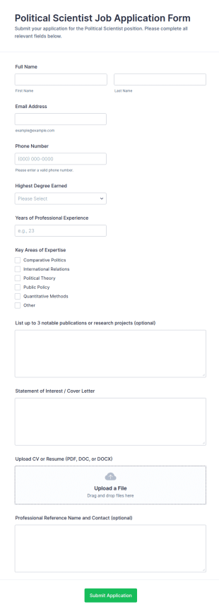 Political Scientist Job Application Form Template