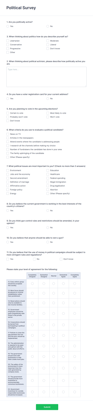 Political Survey Form Template