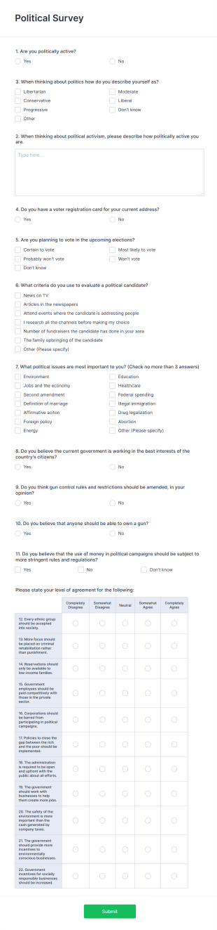 Political Survey Form Template