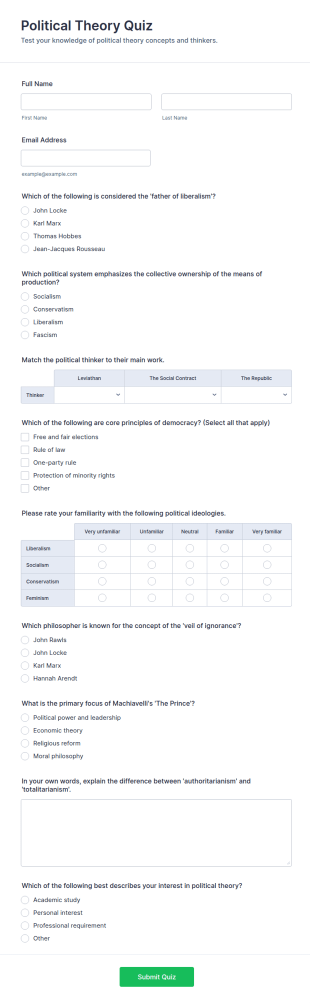 Political Theory Quiz Form Template