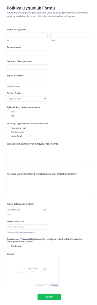 Politika Uygunluk Form Şablonu