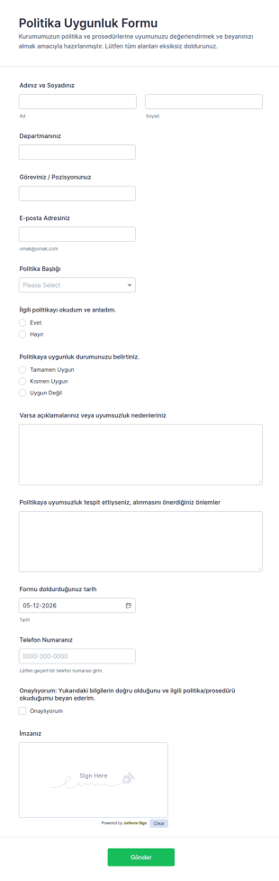 Politika Uygunluk Form Şablonu