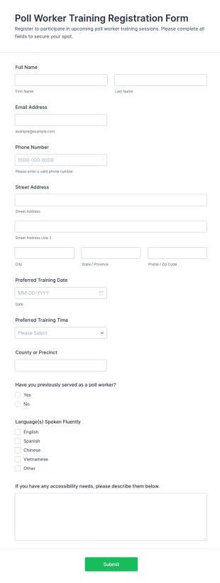 Poll Worker Training Registration Form Template