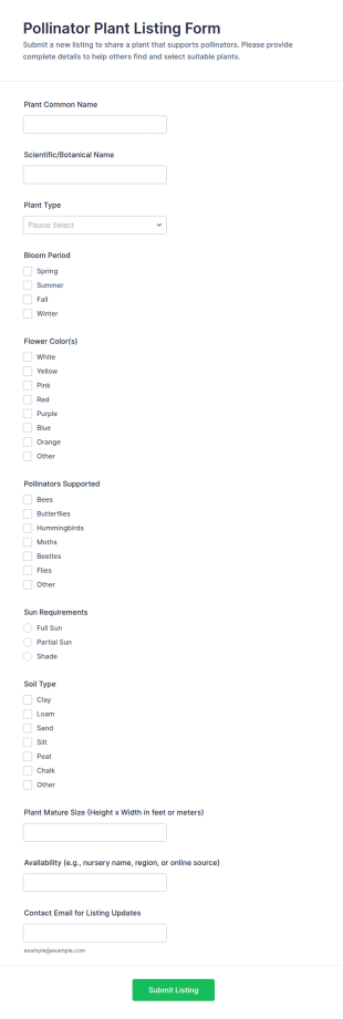 Pollinator Plant Listing Form Template