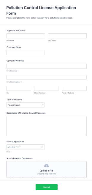 Pollution Control License Application Form Template