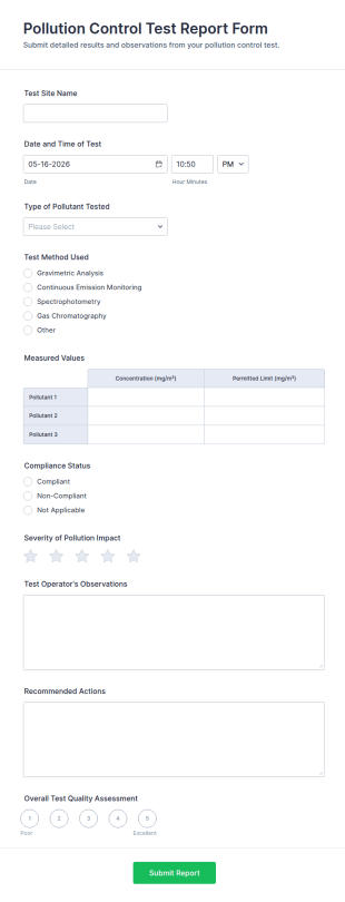 Pollution Control Test Report Form Template