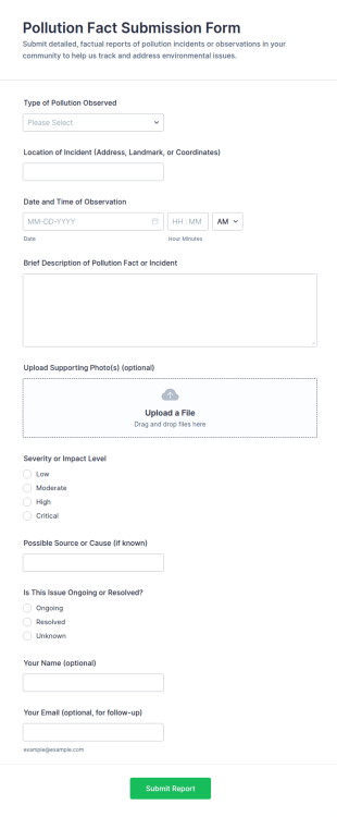 Pollution Fact Submission Form Template