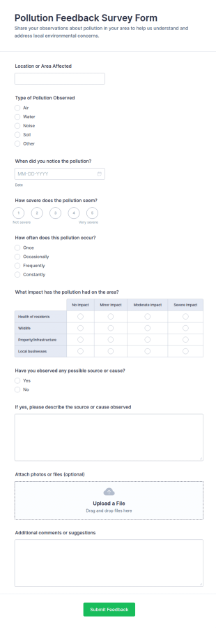 Pollution Feedback Survey Form Template