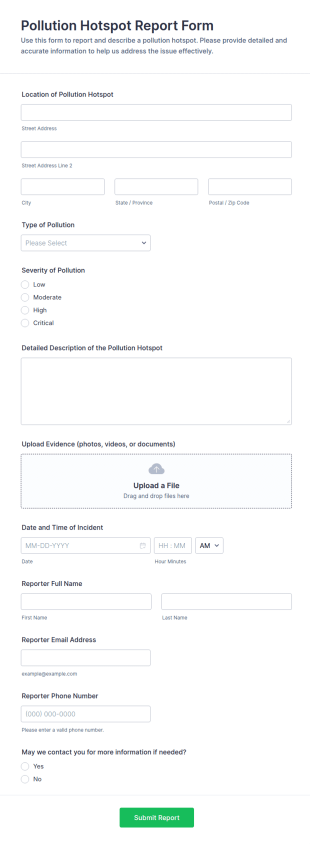 Pollution Hotspot Report Form Template