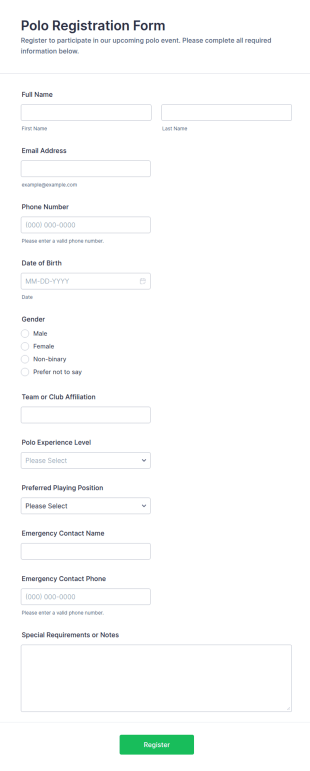 Polo Registration Form Template