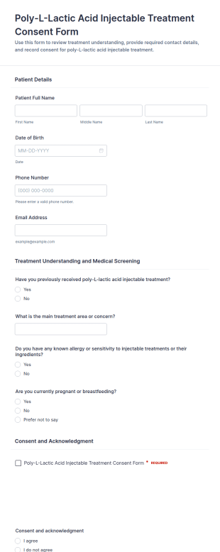 Poly L Lactic Acid Injectable Treatment Consent Form Template