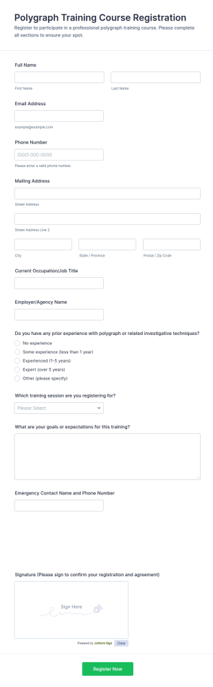 Polygraph Training Course Registration Form Template