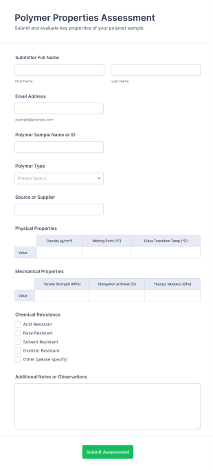 Polymer Properties Assessment Form Template