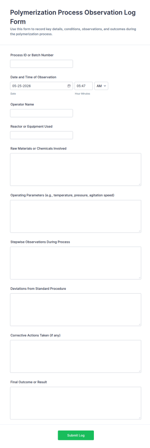 Polymerization Process Observation Log Form Template