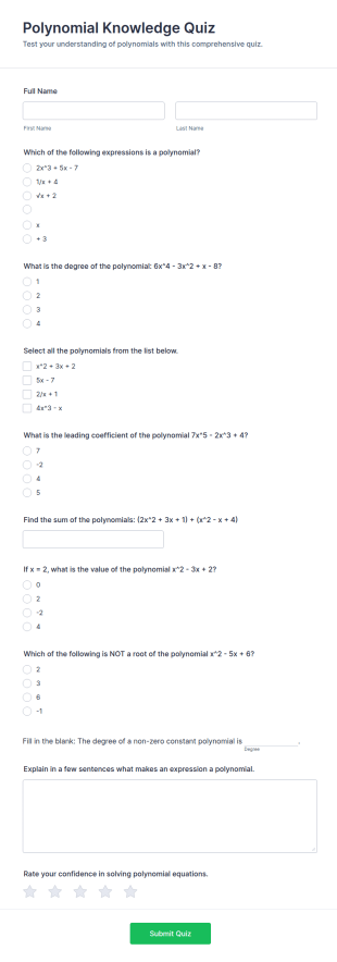 Polynomial Knowledge Quiz Form Template
