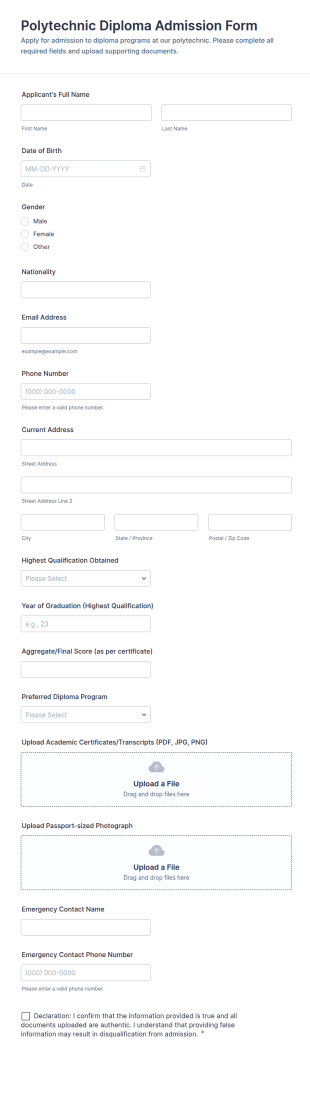 Polytechnic Diploma Admission Form Template