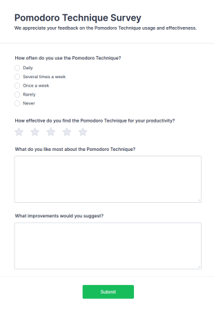 Pomodoro Technique Survey Form Template
