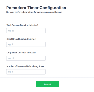 Pomodoro Timer Configuration Form Template