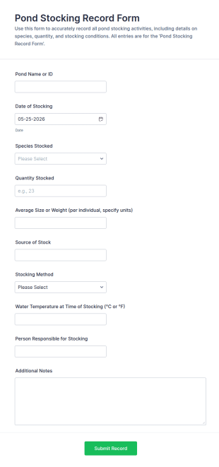 Pond Stocking Record Form Template