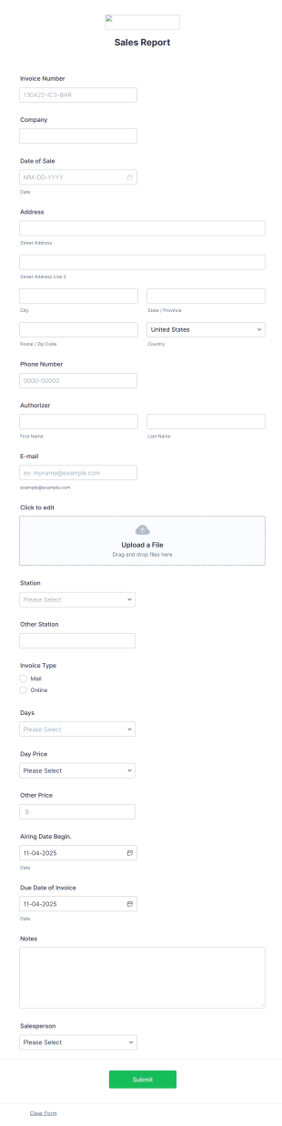 Sales And Advertising Report Form Template