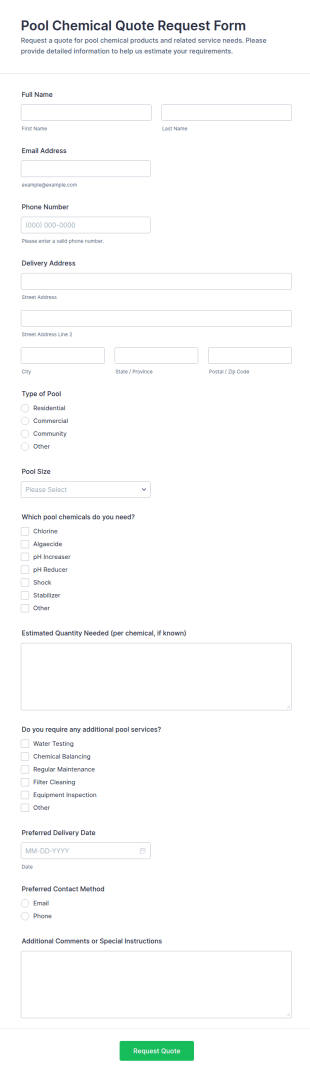 Pool Chemical Quote Request Form Template