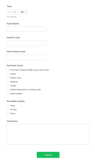Pool Chemicals Check Form Template