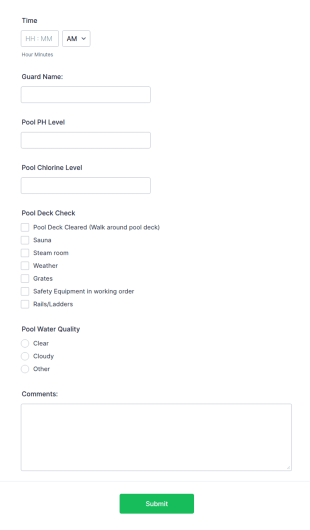 Pool Chemicals Check Form Template
