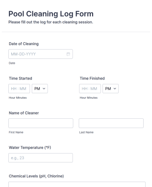 Pool Cleaning Log Form Template
