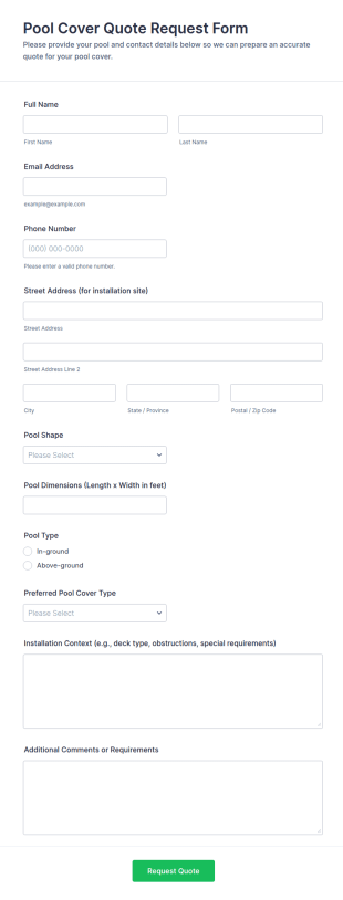 Pool Cover Quote Request Form Template