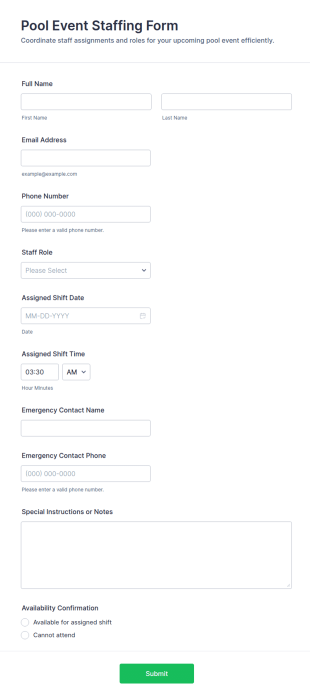 Pool Event Staffing Form Template