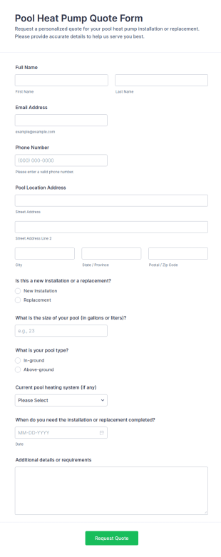 Pool Heat Pump Quote Form Template